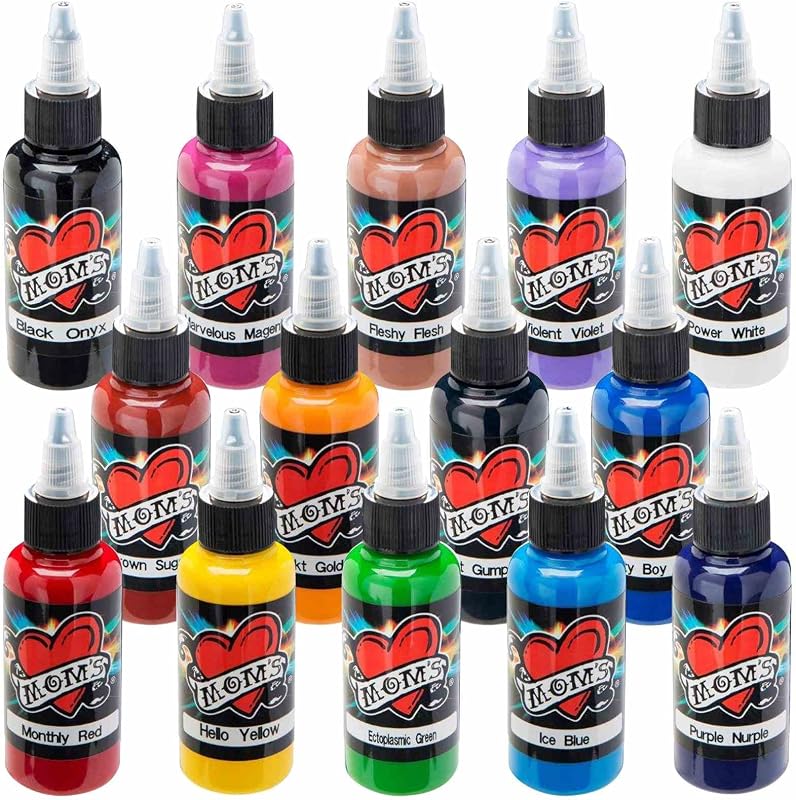 MOM'S Tinta para Tatuagem — Kit com 14 Cores, 14 frascos de aproximadamente 14 mL