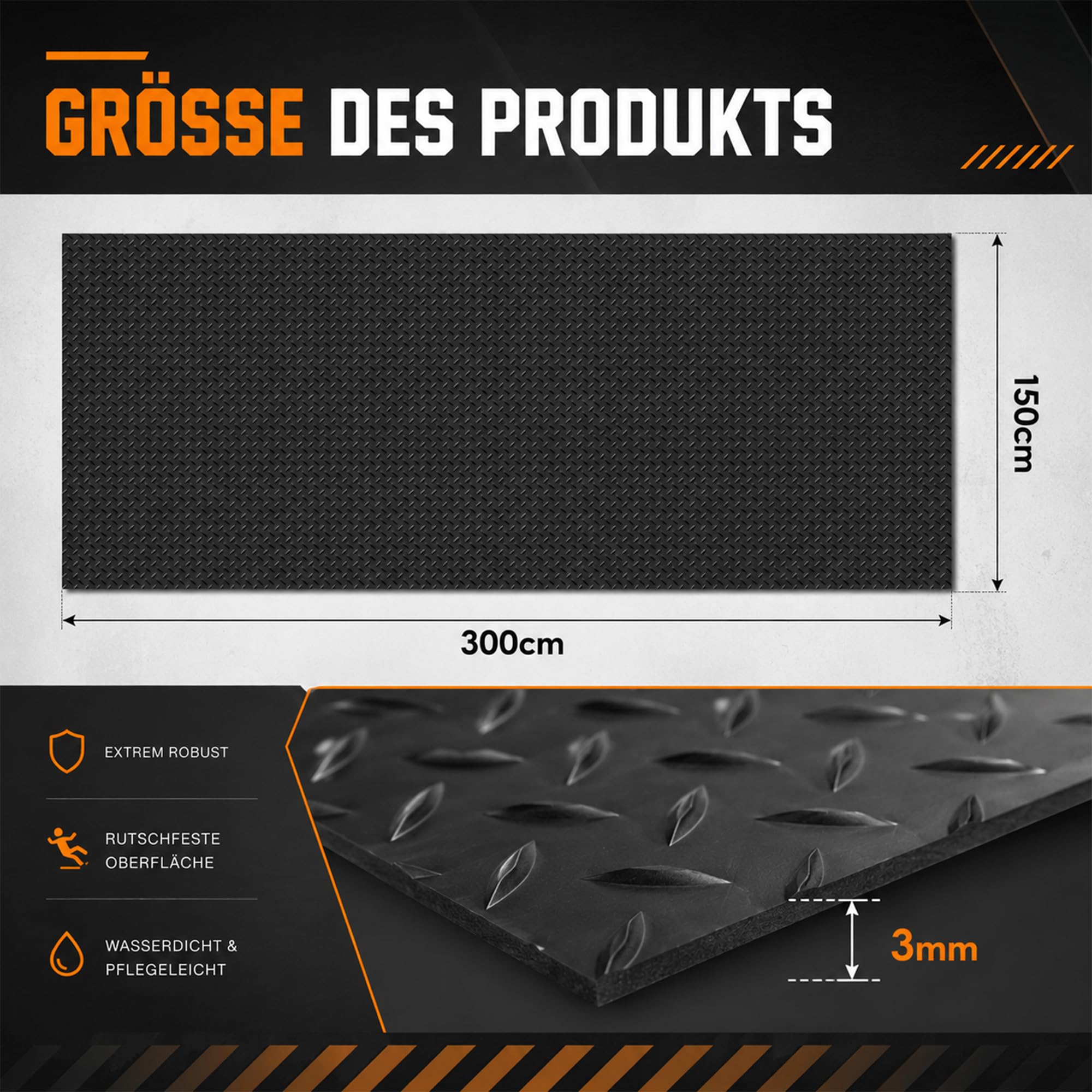300 x 150 cm Gummimatte Meterware Schutzmatte, garagenboden matten, Noppenmatte Bodenmatte aus Gummi, rutschfest Gummimatte Bodenmatte mit Noppen Gummiläufer für Keller, Werkstatt, Garage | Noppenprofil Für Sicheren Halt, 300x150 cm, Zuschneidbar, für Kel