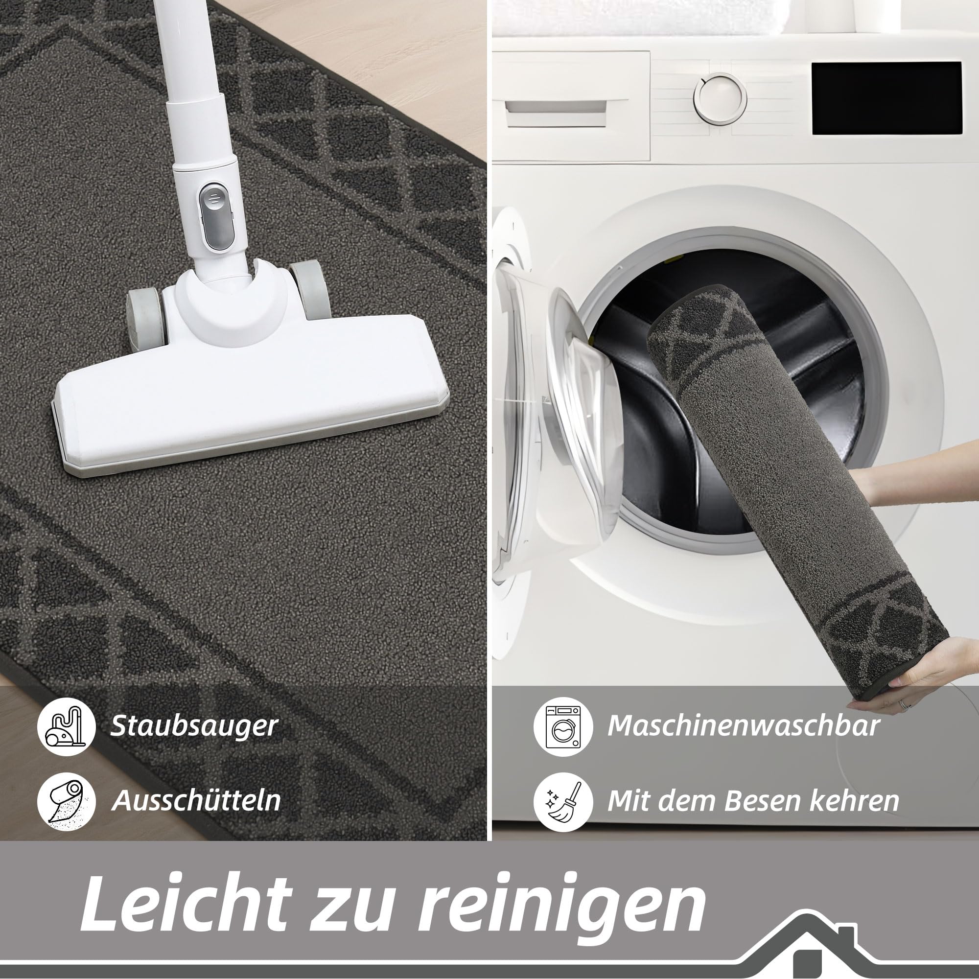 BEQHAUSE Schmutzfangmatte, TPR rutschfest, Polyester, Schwarz, 90x150cm