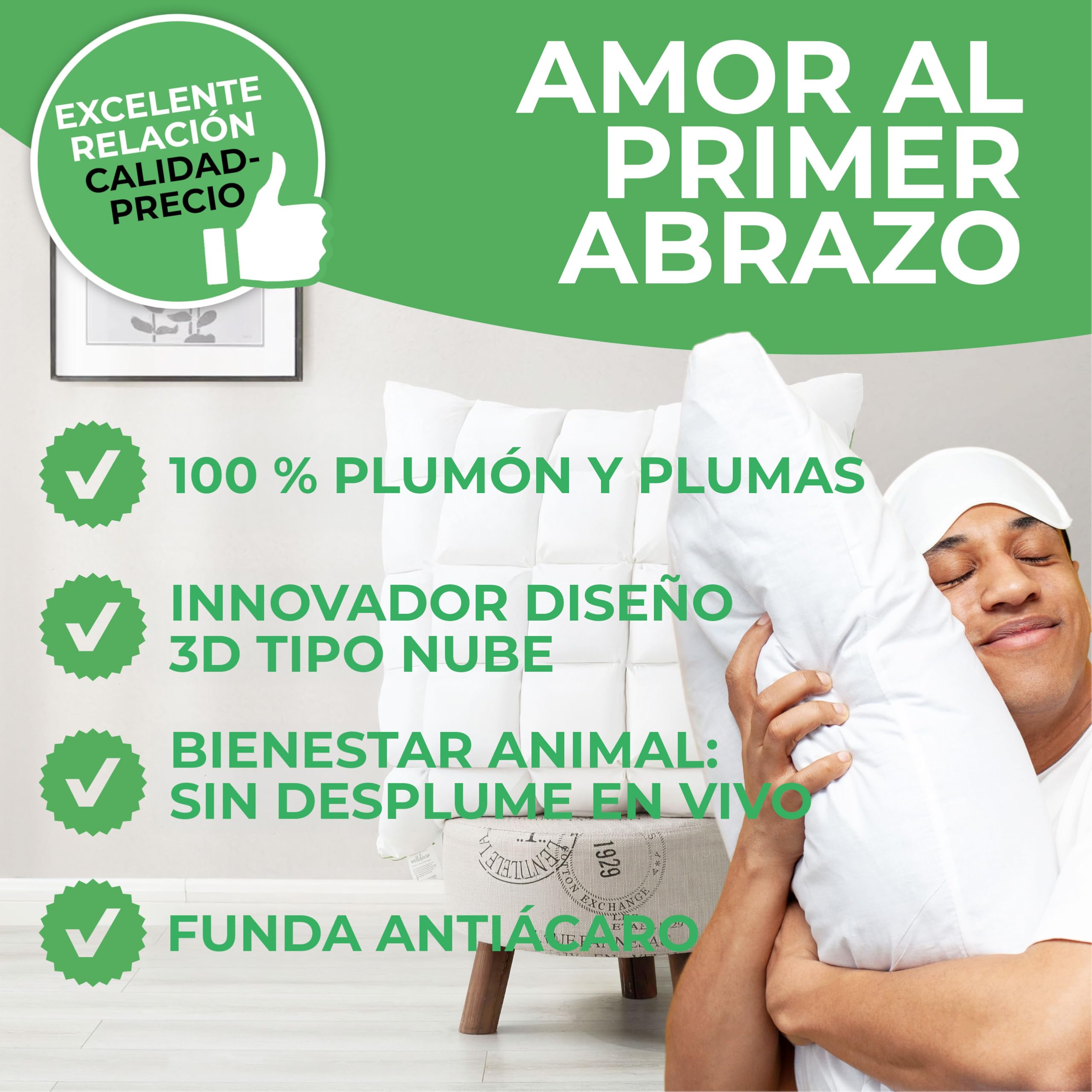 Welldora Almohada Premium 50x70 cm, 100% Fibras de plumón y Plumas, Media | Diseño de nubes para máximo confort | De lado y boca arriba | Oeko-Tex | Dermatest “Muy bueno” | Prestigiosa marca suiza