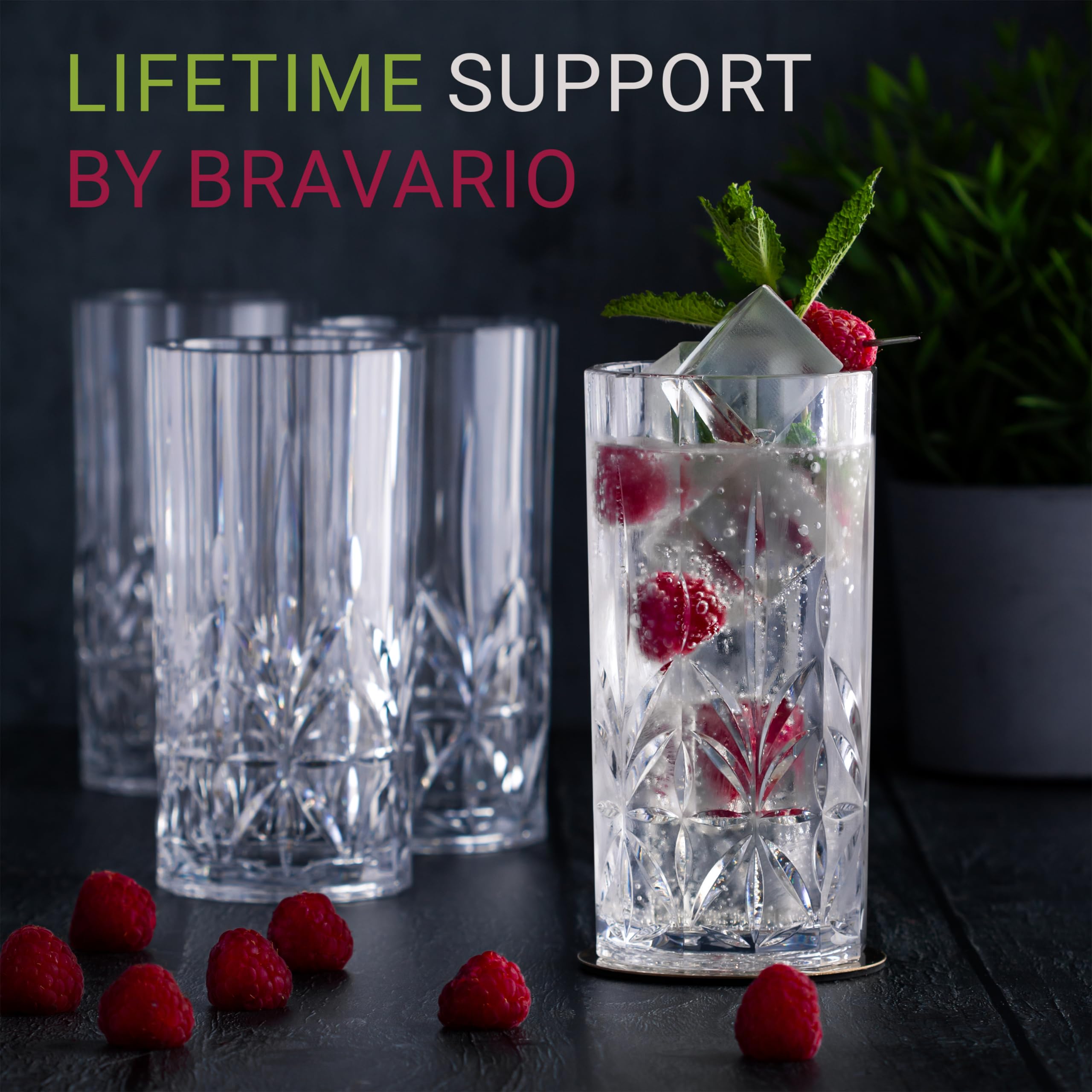 Bravario Vasos de plástico irrompibles para agua potable, aptos para lavavajillas, vasos 100 % Tritan, sin BPA, inastillables, para exteriores, 18 onzas, juego de 6