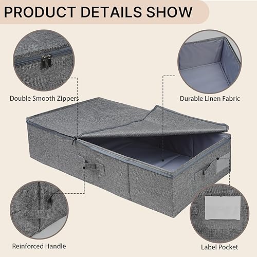 Miniatura 5 de Contenedores de almacenamiento para debajo de la cama con tapa, paquete de 2 organizadores de almacenamiento plegables debajo de la cama, bolsa