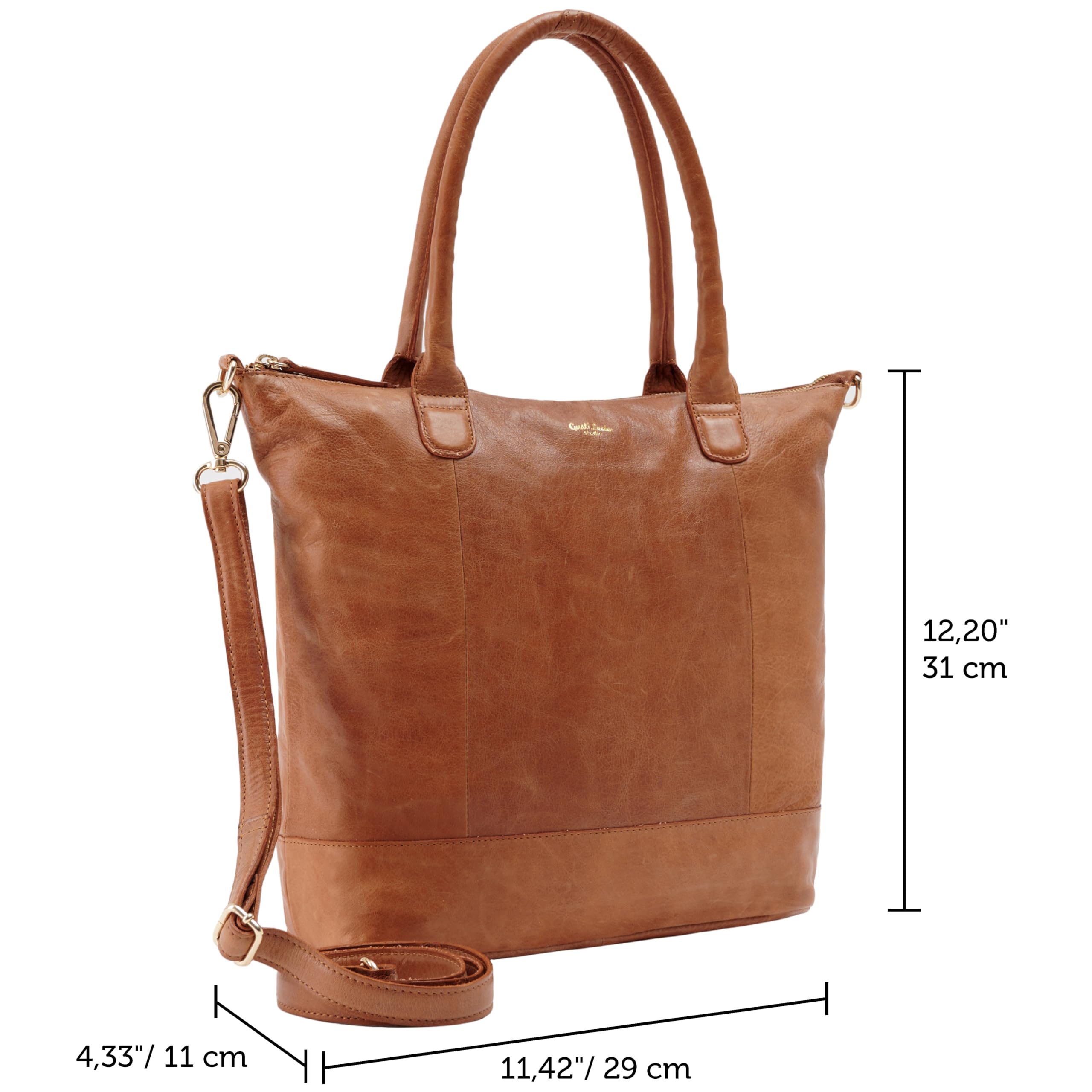 Gusti Leder Shopper Damen Mia – Ledertasche mit Reißverschlussfach, abnehmbarem Trageriemen & 15 Zoll Laptopfach - Ideal für Alltag & Büro