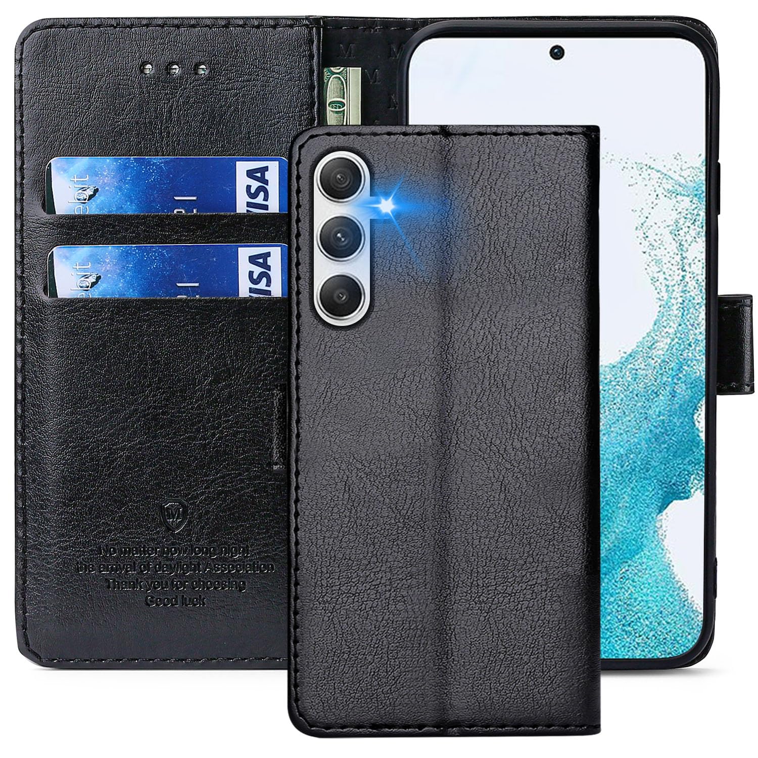 FMPCUON Etui do Samsung Galaxy A15, skórzane etui Galaxy A15, etui z klapką premium ze skóry PU, z zatrzaskiem magnetycznym do Samsung Galaxy A15, czarny