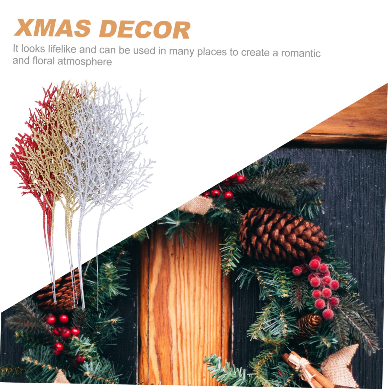 12 Branches Artificielles Dorées Pour Décoration Noël - DIY Sapin, Couronne, Couleur Chaude - 7