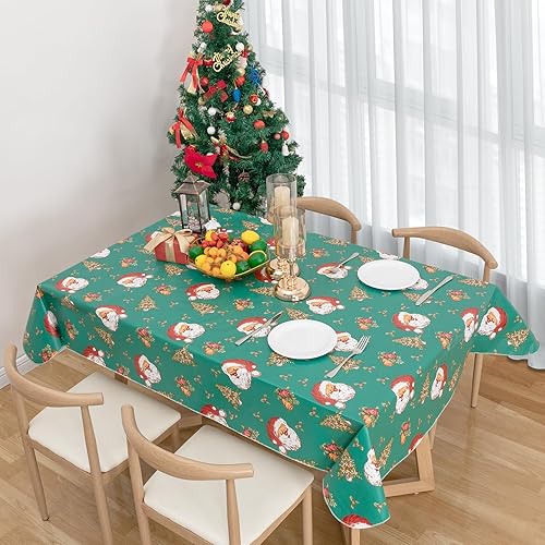 Vista 12 de Mantel rectangular de vinilo de 52 x 70 pulgadas con reverso de franela, mantel para el día de San Valentín, mantel de hule 100% impermeable Azul