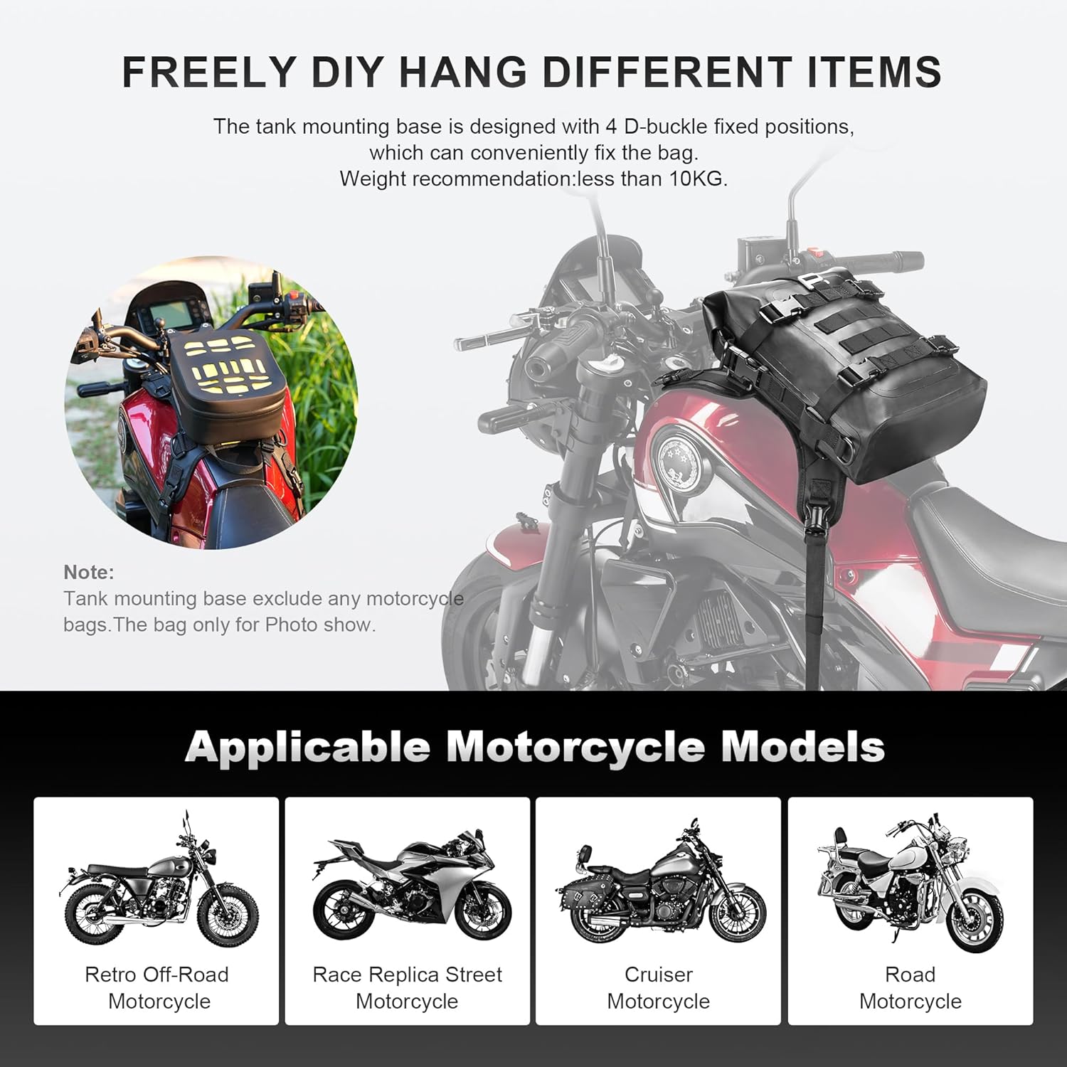 Motorcycle Fuel Tank Vest, Leather Waterproof Fuel Gas Pad Cover Universal Motorcycle Tank Mounting Base Universal Bumper Vest Motor Tank Expansion Storage for Motorcycles