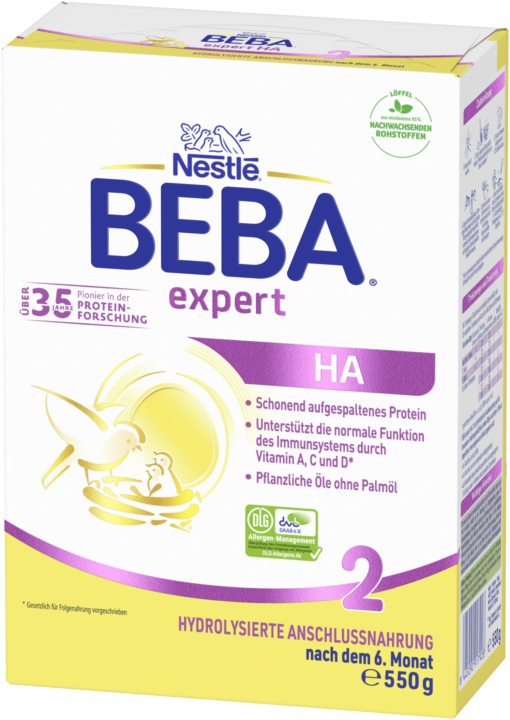 BEBA expert HA 2 - Folgemilch nach dem 6. Monat, Hydrolysierte Anschlussnahrung, Patentierets Produkt, Nur Laktose, Ohne Palmöl, Ohne Fischöl, Babynahrung, Baby-Milchpulver, 6er Pack (6 x 550g)