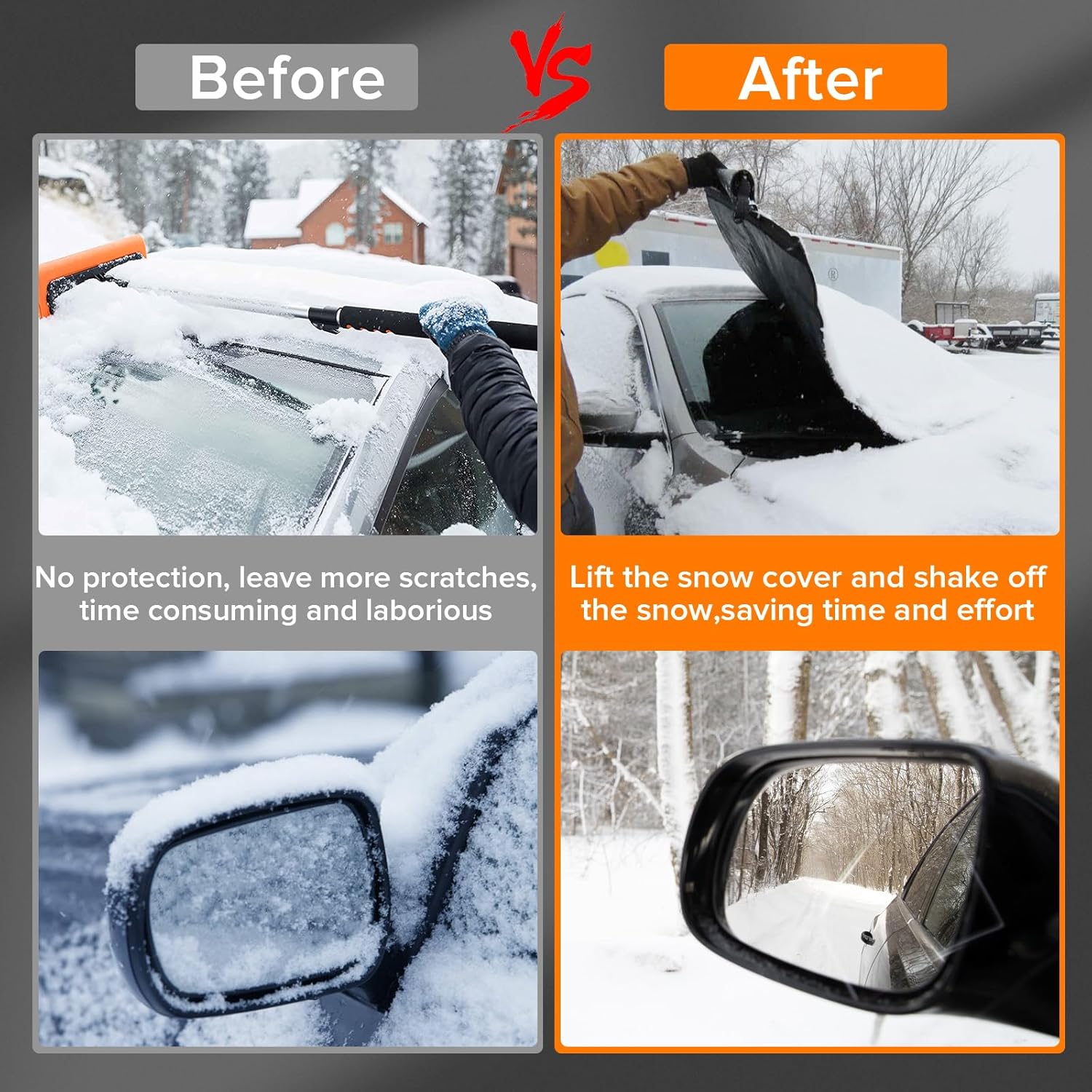 Car Windshield Cover for Ice and Snow Heavy Duty 600D Waterproof Oxford Fabric Windshield Snow Cover Fit for Most Cars Trucks Suvs Essential Car Winter Accessories X-Large Size (82.8 x 47 Inch)