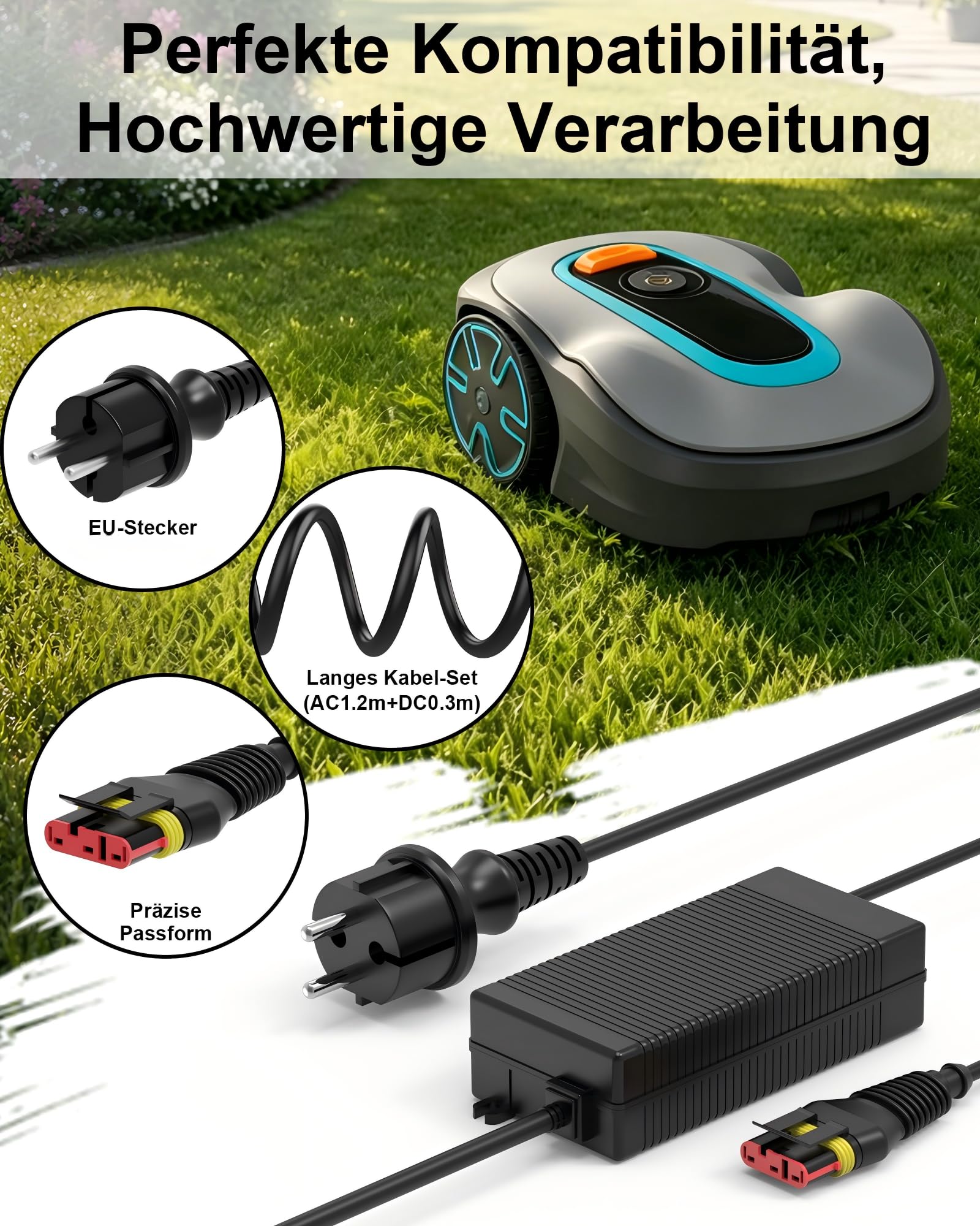Cargador de 28 V 4,2 A compatible con Husqvarna Automower 330X, 430X Nera 2023, robot cortacésped 430X, cargador eficiente para uso regular
