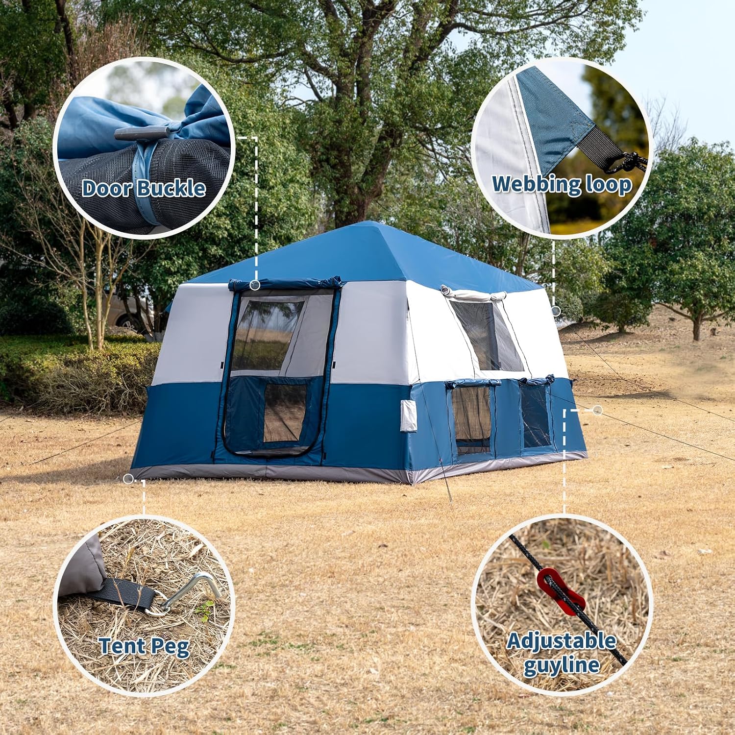 Inflatable Camping Tent with Pump, 6–8 Person Large Family Air Tent, Quick Setup Blow Up Tent, Waterproof Oxford Cabin Tent with Mesh Windows for Outdoor Camping, Hiking, Festivals