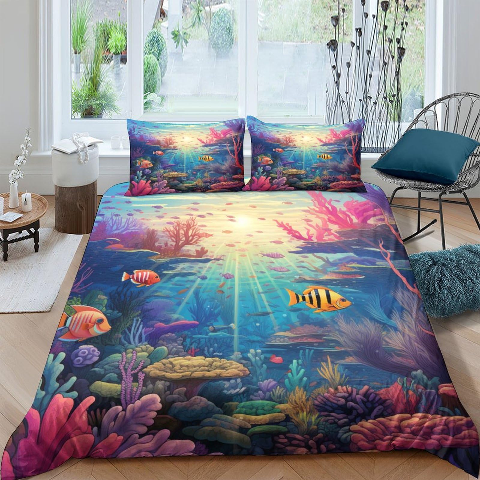Funda nórdica de peces tropicales 3D 200x200 con fundas de almohada