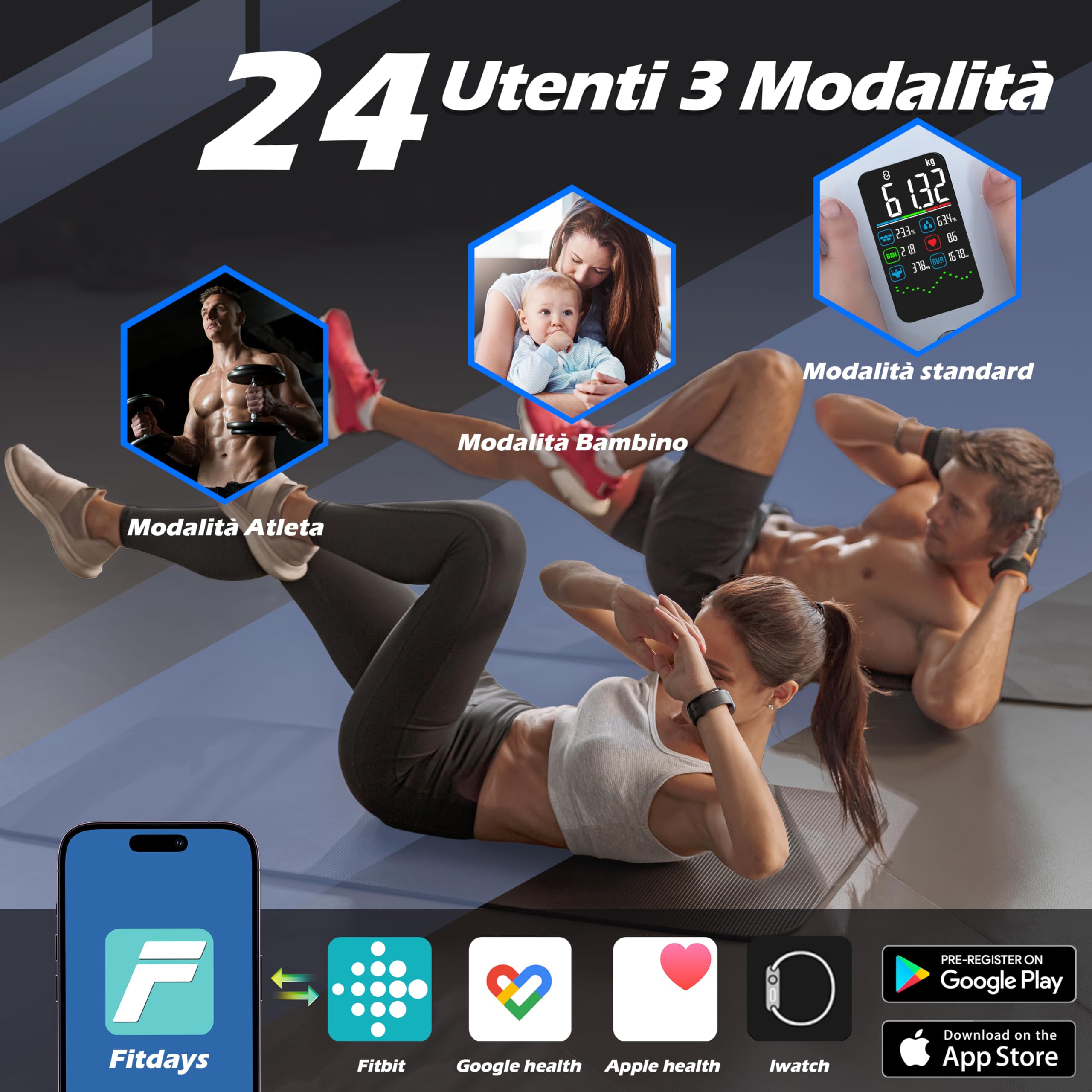 Lepulse Bilancia Impedenziometrica, Bilancia Intelligente Display Grande, Analisi Grasso Corporeo, Massa Muscolare, IMC, 22 Misurazioni, con App