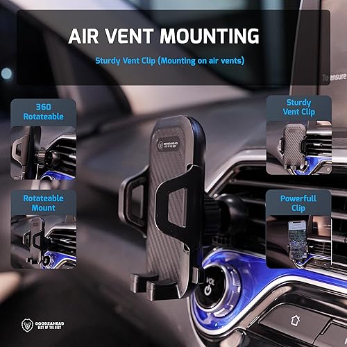 Miniatura 3 de Soporte de teléfono para automóvil con ventilación de CA, tablero de control mejorado y parabrisas, soporte giratorio de 360 compatible con iPhone y