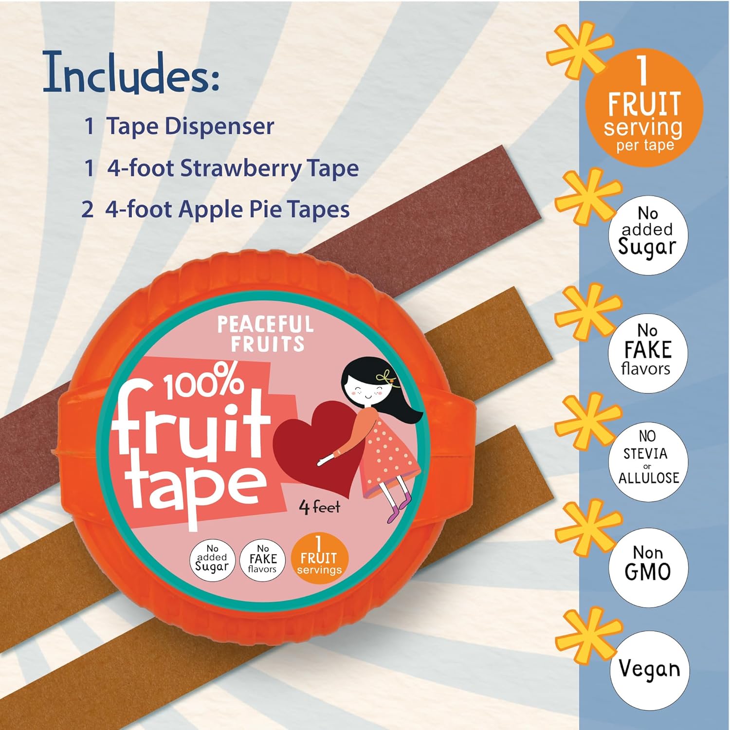 Peaceful Fruits 100% Fruit Tapes - Strawberry & Apple Pie - 4 boxes of 3 mega tapes