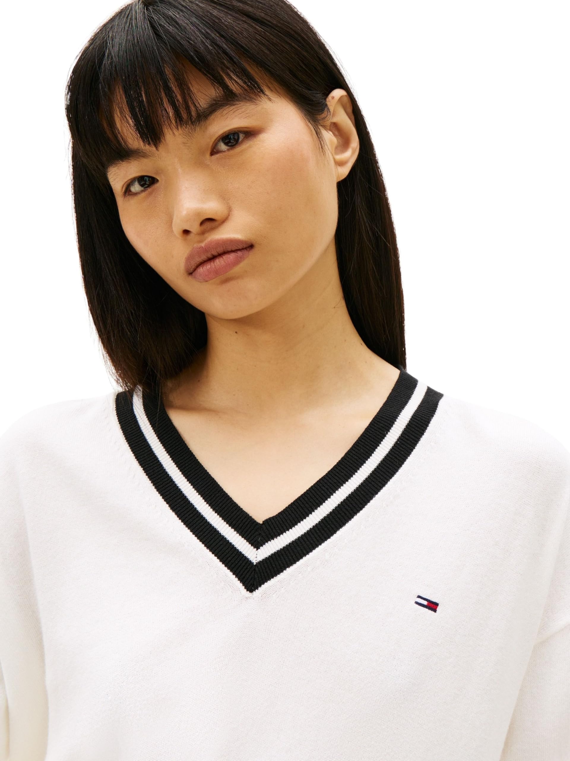 Tommy Jeans Damen Tjw RLX V-Neck Tipping Sweater Dw0dw22778 Pullover (1er Pack)