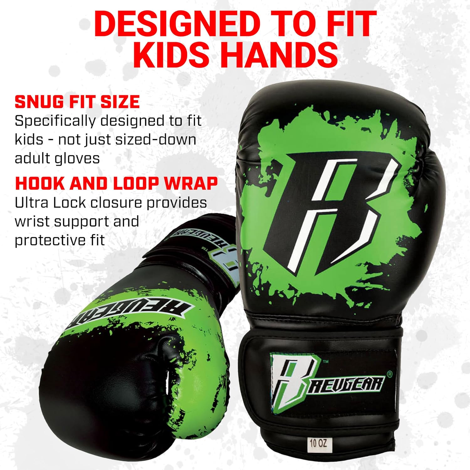 Revgear Kids Boxing MMA Gloves - Combat Series Youth Boxing Gloves for Kids, Toddler Boxing Gloves, Kids Boxing, MMA, Muay Thai, Krav Maga Training Designed To Fit Kid's Hands (Green/Black, 10 OZ)