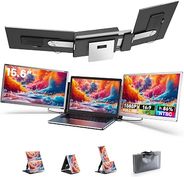 Fagomfer S6 Laptop Screen Extender | Silver | 15.6 | FHD 1080P | 86% NTSC | Triple Laptop Monitor Extender | Working with Windows, Mac, DeX, Chrome, Desktop, Mini PC