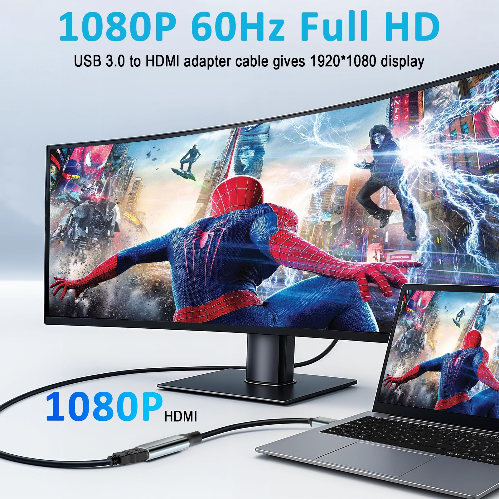 USB to HDMI Adapter,USB 3.0/2.0 to HDMI Cable Converter 1080P for Monitor Connector Output for Computer Laptop Desktop with Multiple Windows 11/10/8.1/8/7,Mac MacBook pro,PC TV(Need to Install Driver) — Amazon image 3