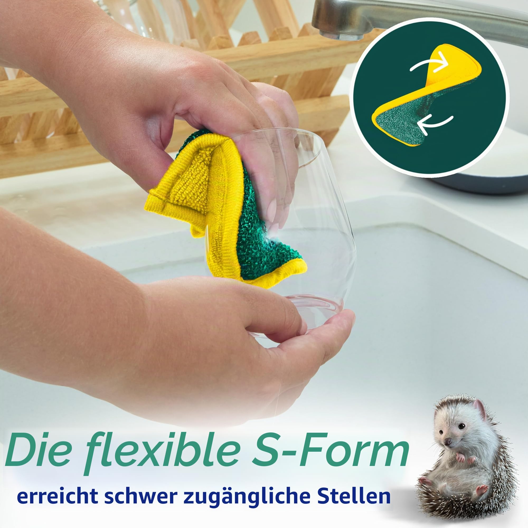 Spontex Flex-& Wash-Schwämme, wiederverwendbar, doppelseitig, Mikrofaserschwamm zum Abwischen und Schrubben, Reinigungsprodukte für Küche, Bad und Zuhause, 8 Packungen mit je 2 Stück (16 insgesamt)