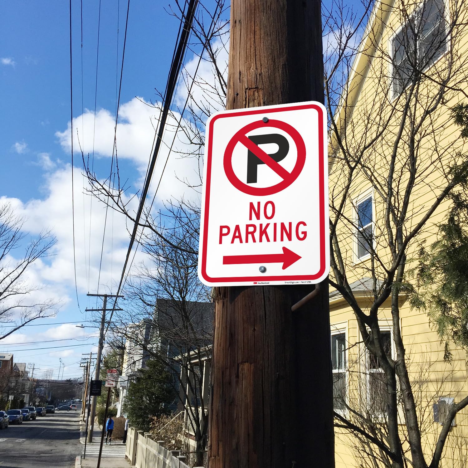SmartSign Señal "No Parking" de 18 x 12 pulgadas con flecha derecha, aluminio de 63 mil, material reflectante laminado 3M de grado de ingeniero, rojo, blanco y negro