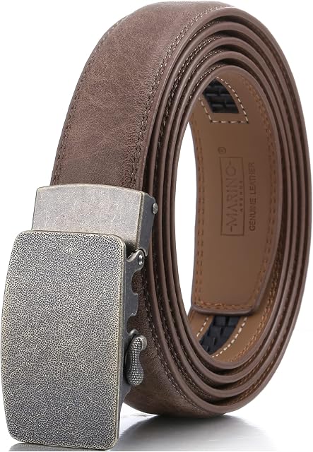 MARINO AVENUE Mens Genuine Leather Ratchet Dress Belt with Linxx Buckle - Gift Box