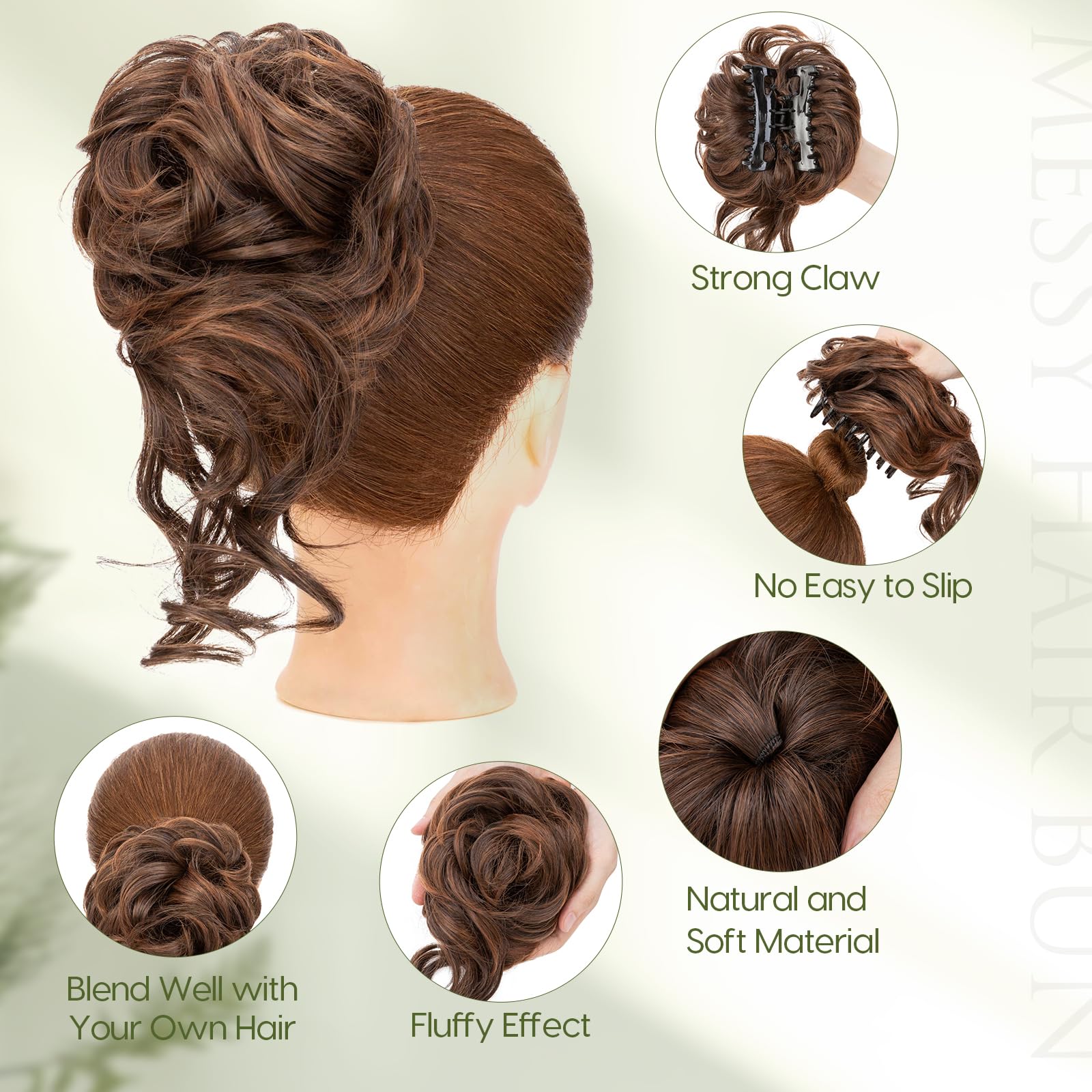 Benehair Messy Bun Hair Piece Claw Clip Wavy Curly Hair Bun Extensions Synthetic Hair Bun Donut Accessories Scrunchies Hair Pieces for Women(Dark Brown mix Light Brown - Image 3