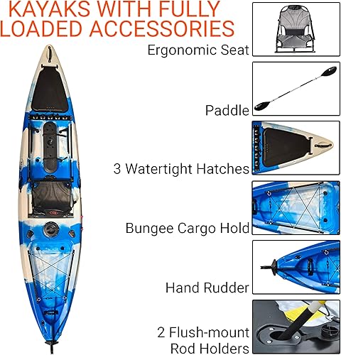 Miniatura 9 de BKC FK13 - Kayak de pesca con asiento vertical de aluminio, remo y timón controlado por los pies