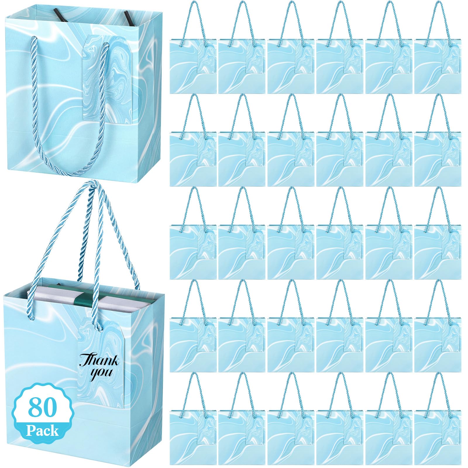 Zhanmai 80 mini bolsas de regalo de Navidad con etiquetas, bolsas de papel de 4.3 x 2.5 x 5 pulgadas con asas, bolsas de regalo de tamaño pequeño a granel para fiestas de Navidad, bolsas de recuerdos