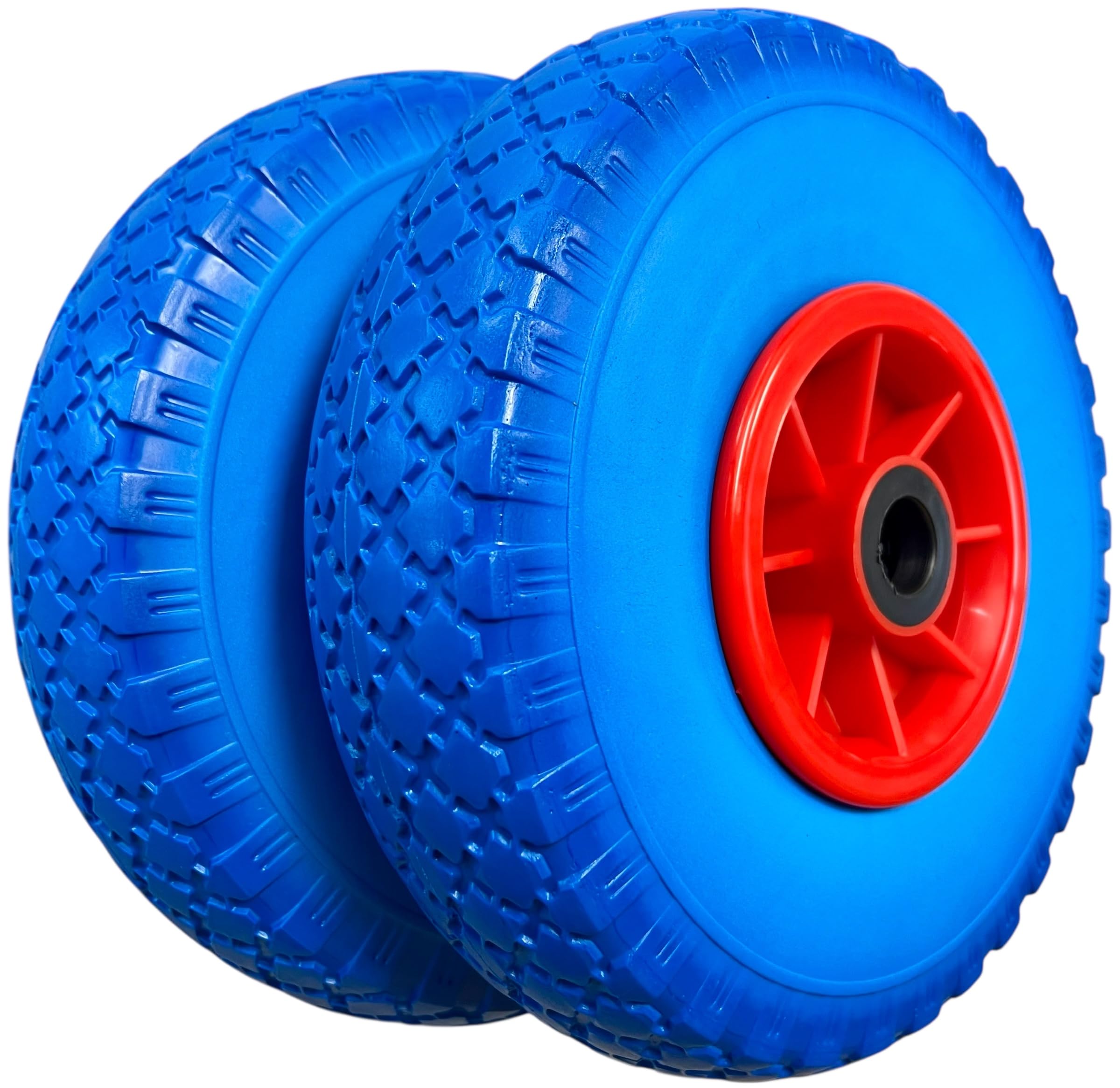 2x Sackkarrenrad Pannensicher VOLLGUMMIREIFEN Ø 260mm, Nabe Ø20×75mm, 3.00-4, für Sackkarren Bollerwagen, Rad Ersatzrad Reifen Räder für Sackkarre Bollerwagenrad Sackkarrenräder Blau/Rot, PU