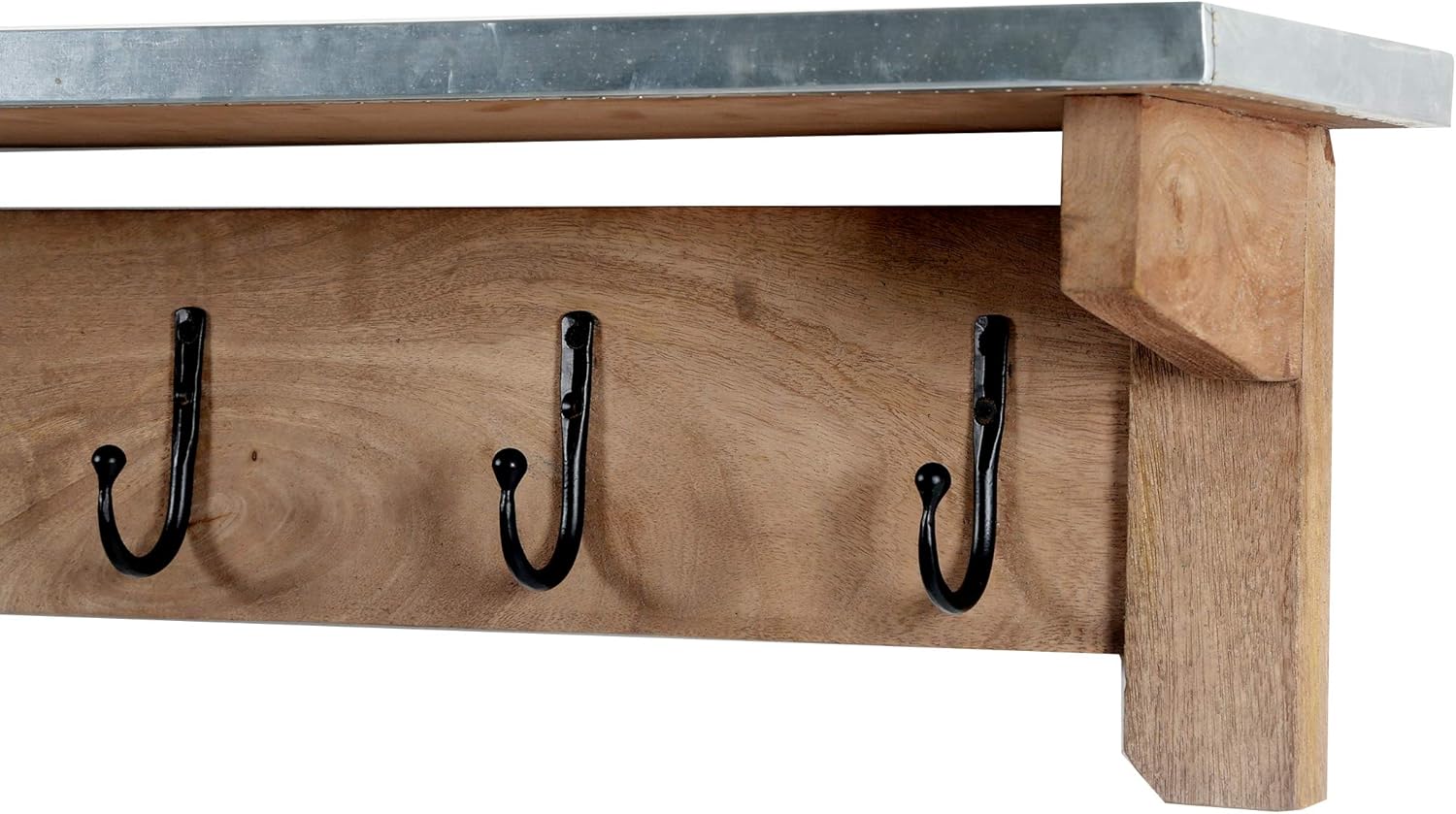 Millwork 40" Medium Wood and Zinc Hook Shelf