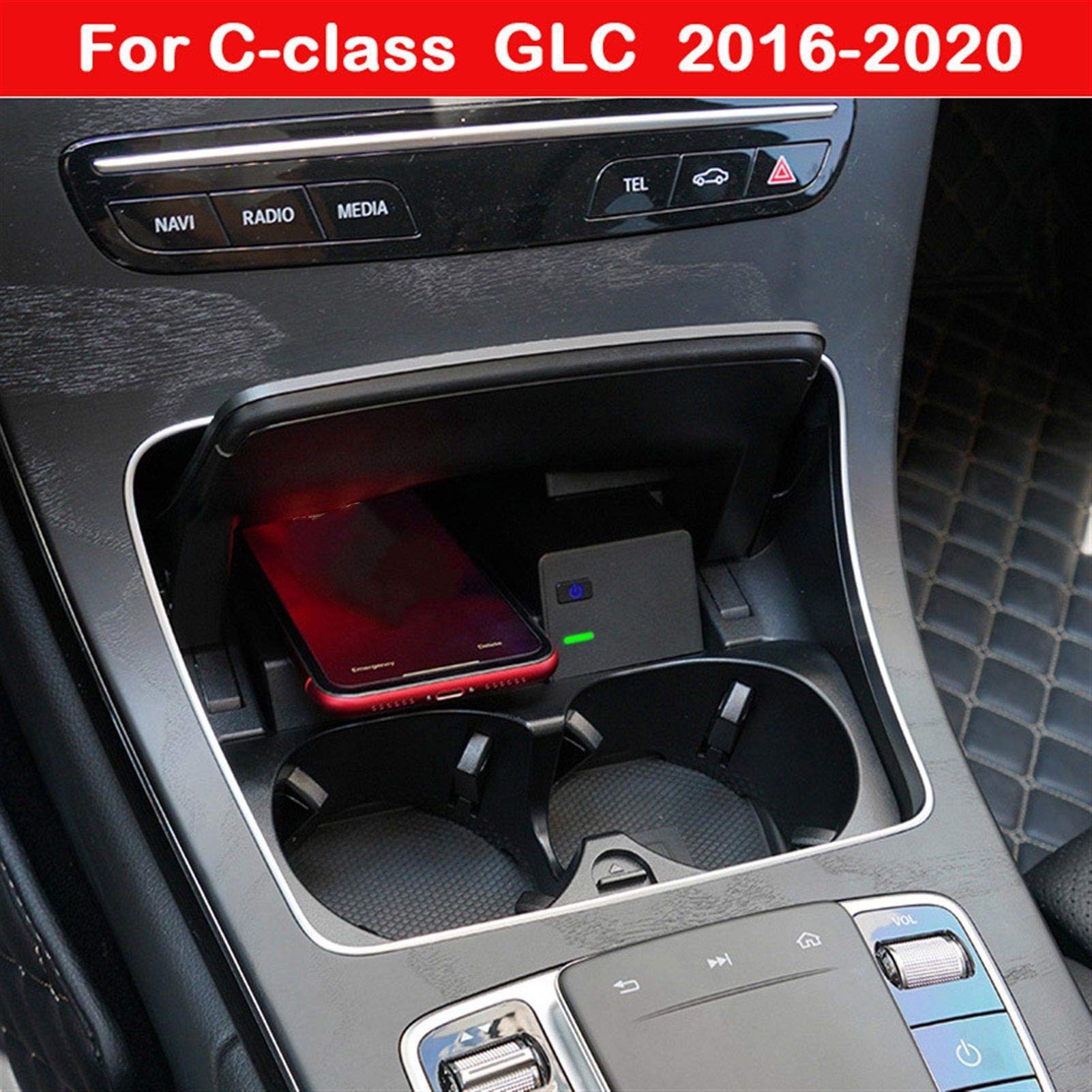 Ładowarka bezprzewodowa do telefonu 10 W, for Mercedes-Benz, C-klasa GLC 2016 2017 2018 2019 2020 Uchwyt ładujący konsoli środkowej