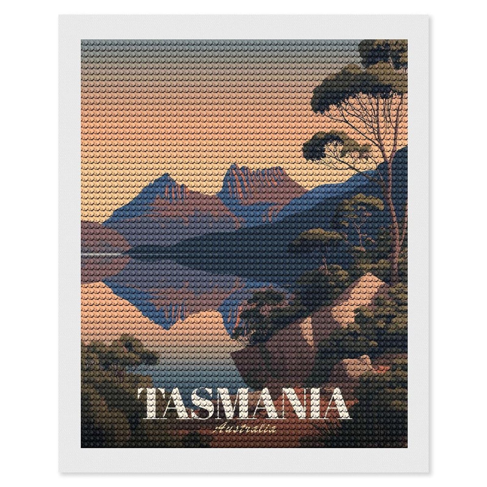 Junmoney Tasmania Australia Landscape Art Diamond Painting Set 16"x20", Sparkling Round Gems, Decorate Your Room, Fun Craft Experience, Modern Decor
