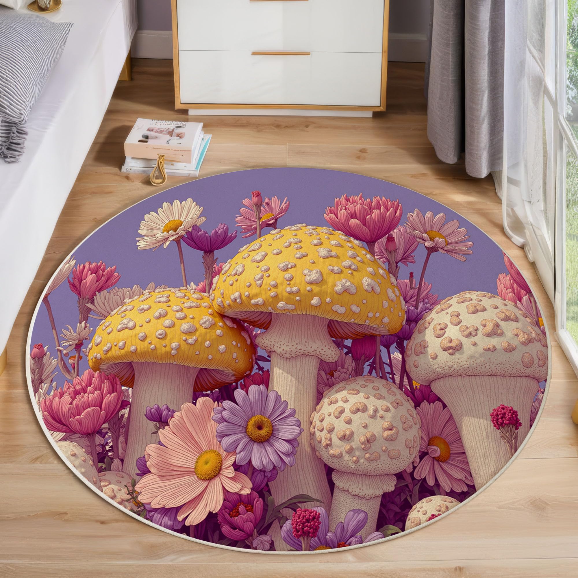 Tapis salon lavable antidérapant poil ras doux imprimé floral vintage rose