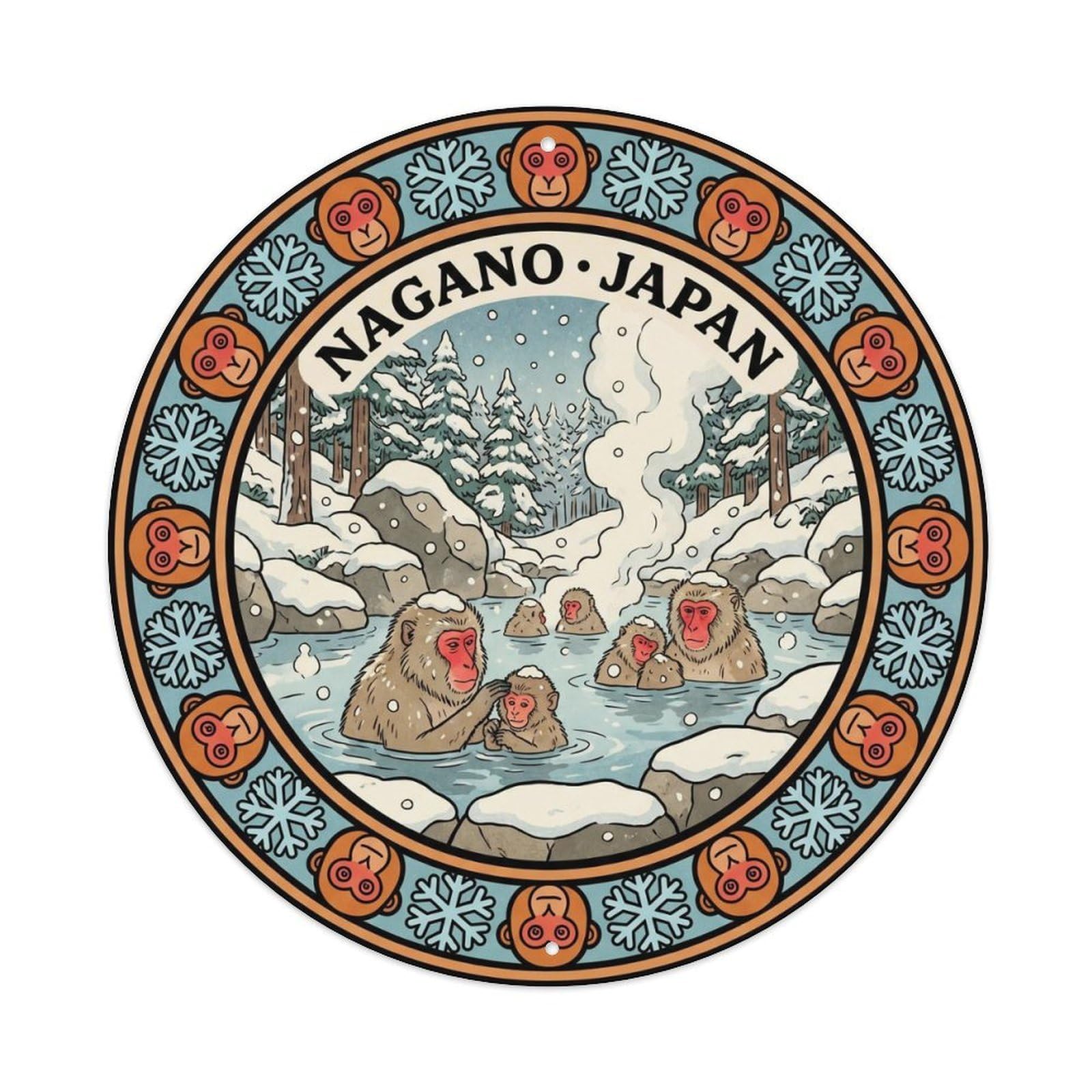 Jigokudani Monkey Hot Spring Forest Wildlife Island Metal Tin Sign