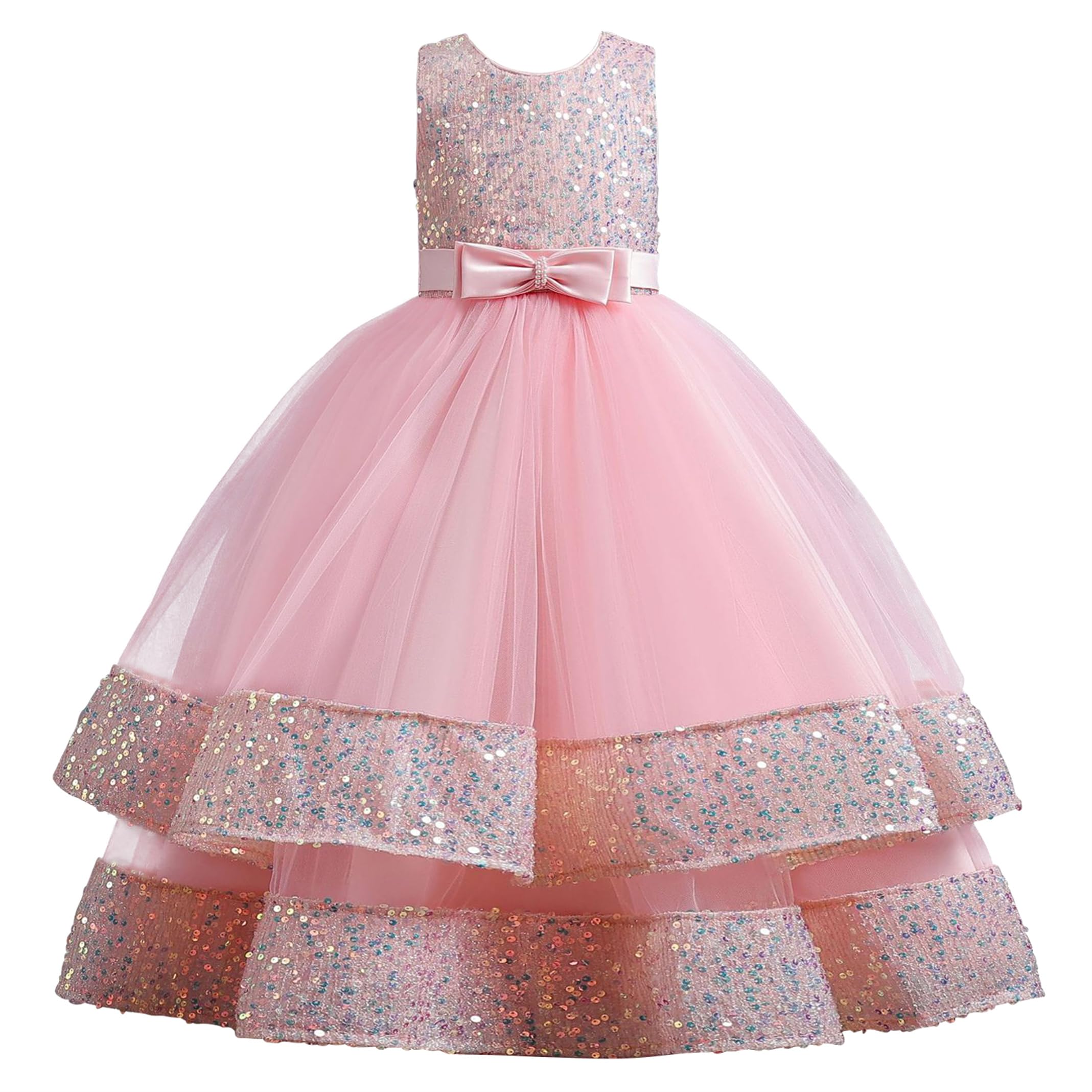 New front Vestito Sera Elegante Ragazza Principessa Abiti Tulle Tutu Paillettes Bambina Damigella Fotografia Festa Compleanno Matrimoni Cerimonia Vacanze Esecuzione Pianoforte