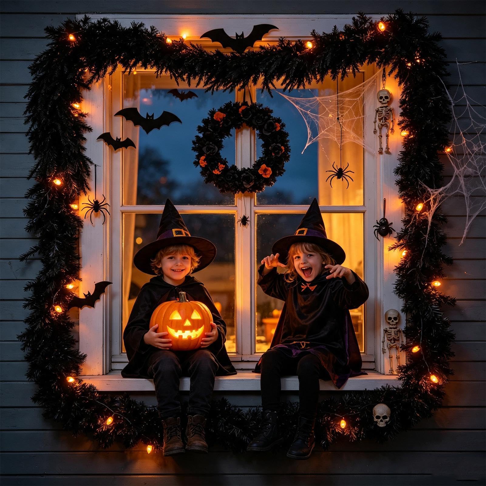 Guirnalda Halloween para Chimenea 1,8 m Centro Mesa Artificial Realista | Guirnalda de Hojas de Halloween para Interior Ventana Porche Patio Jardín Festival Cocina Oficinas Puerta