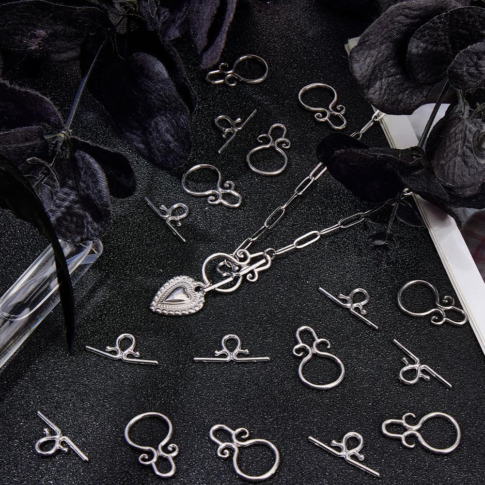 Beebeecraft 10 Sets Toggle Clasps 304 Stainless Steel Vintage Antique Style T Bar OT Toggle Clasp Connector for Necklace Bracelet Jewelry Making DIY Crafts
