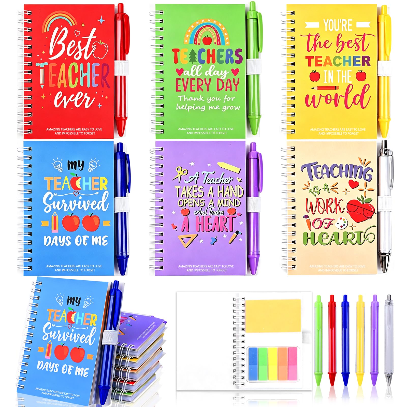 Charfia Teacher Gifts for Women Men, 6 Set Teacher Notebook Thank You Teacher Gifts for Teachers with Pen, Nursery Teacher Christmas Appreciation Gifts Presents (A)