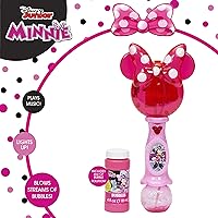 Disney Minnie Mouse Light & Sound Bubble Wand - Musical Bubbles with Lights, Includes Non-Toxic Solution for Kids 3+