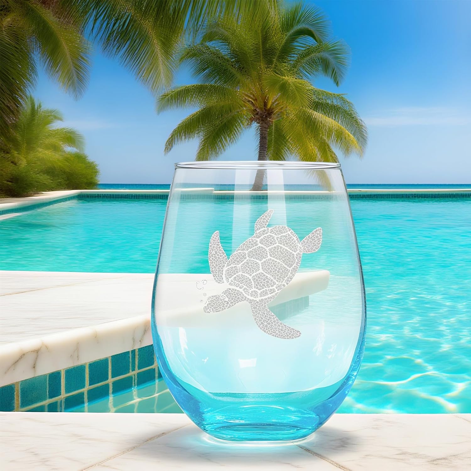 Turtle Stemless Wine Glasses Set of 4 - Mother's Day Gifts Beach Sea Turtle Assortment Red Wine Glasses, Clear No Stem Drinkware 19 oz Ocean Lovers Gifts Box for Beach House Sea Coastal Birthday Party - Image 4