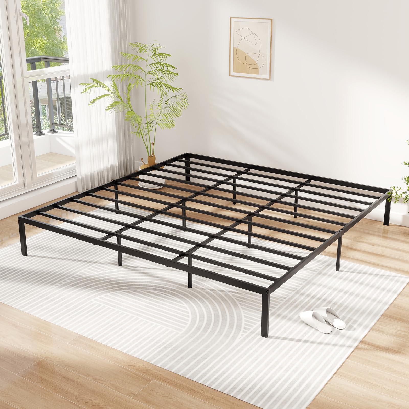 KOMFOTT King Size Metal Bed Frame 12 Inch Platform Bed Frame Heavy Duty Support Slats Mattress Foundation Under-Bed