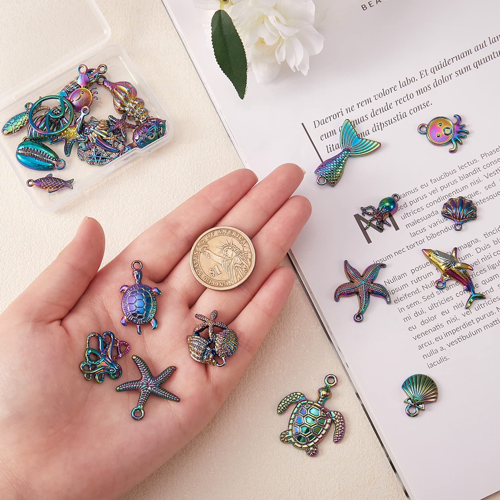 COGCHARGER 24 Pcs Ocean Themed Pendants Rainbow Alloy Big Charm Pendants Multi Color Charms for Jewelry Necklace Bracelet Earring Making - Image 3