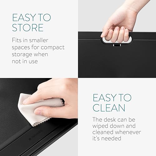 Miniatura 4 de Navaris Bandeja para laptop, escritorio ajustable para oficina en casa, mesa de soporte para tableta o teclado con cojín, bandeja de dibujo ligera