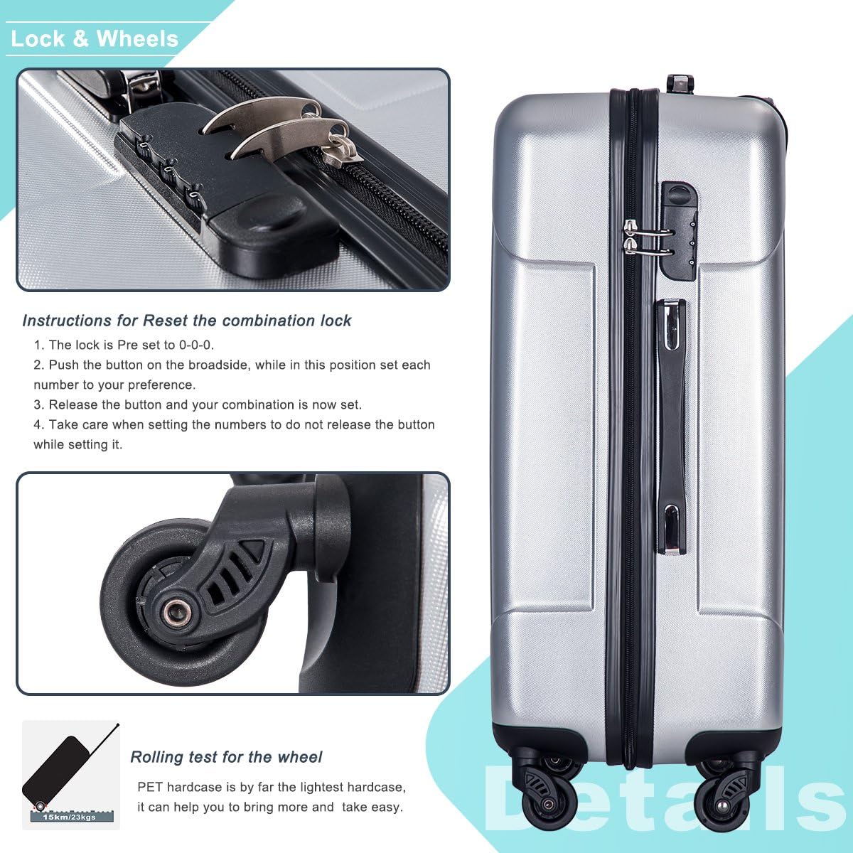 Merax 3 Piece P.E.T Luggage Set with TSA Lock Eco-friendly Light Weight Spinner Suitcase