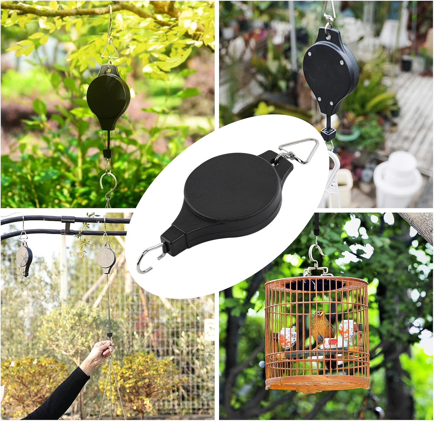 2 Pack Plant Hook Pulley Retractable Plant Hook Hanger for Hanging Garden Plants Flower Baskets Flowerpots and Birds Feeder in Adjustable Height Easy Way to Care for Your Hanging Plants (Black)