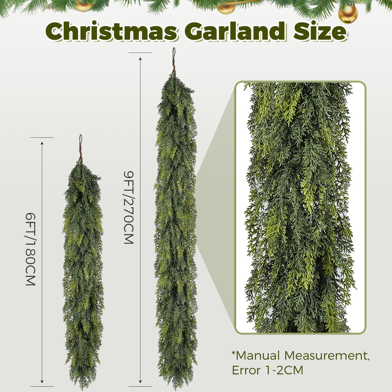 Guirlande de Noël artificielle de 1,8 m pour cheminée, escalier, porte d'entrée, décoration d'arbre de Noël