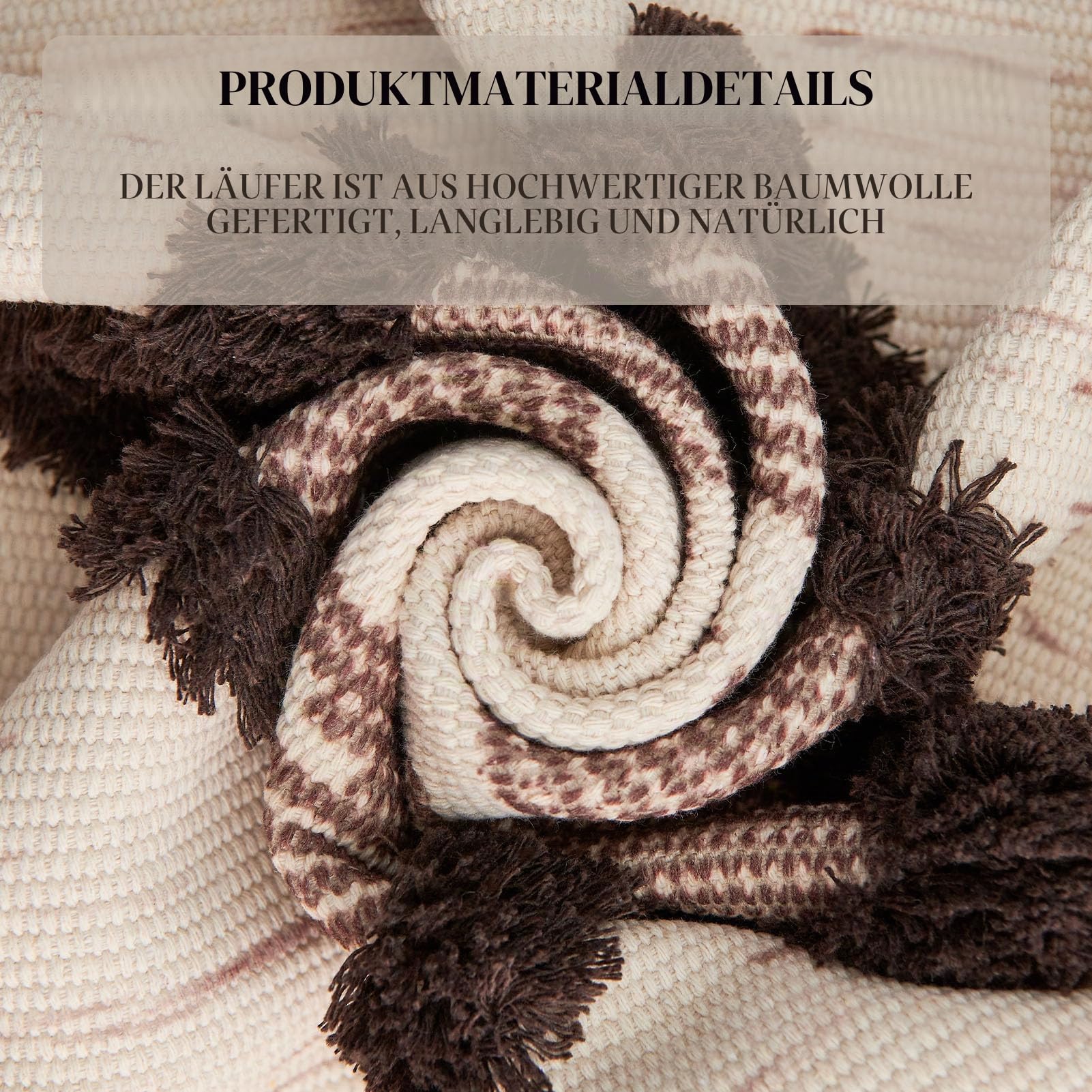 Boho-Läufer, waschbar, 60 x 180 cm, rutschfest, gummierte Unterseite, für Küche, Bauernhaus, Bodenmatte mit Quasten, getuftete gewebte Baumwolle, Eingangsbereich, Braun