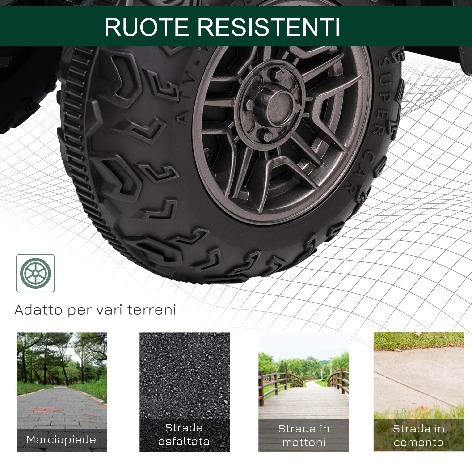 HOMCOM 12V Quad Elettrico per Bambini 3-5 Anni 88x45x50 cm Nero Verde