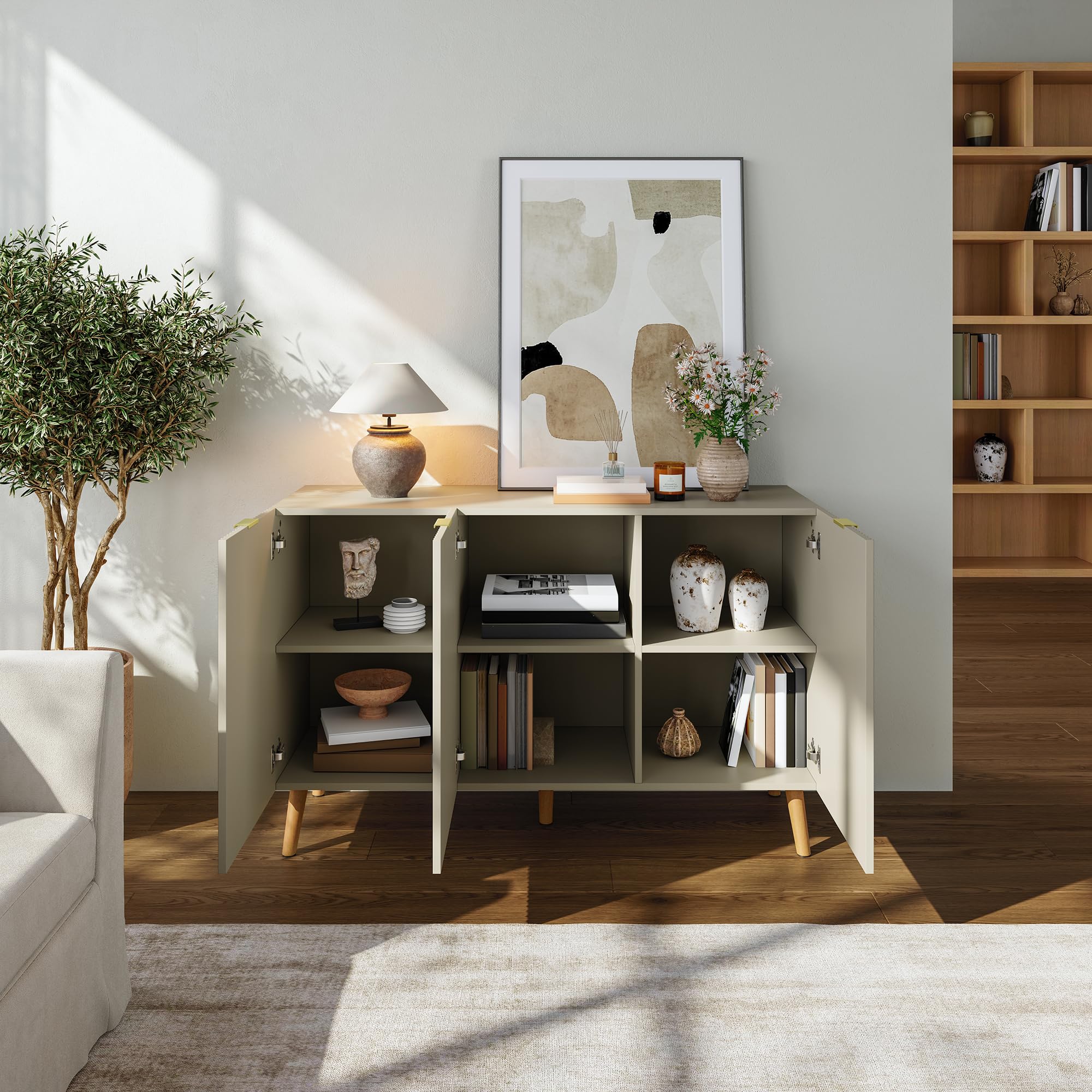 [en.casa] Sideboard Nand mit 3 Türen 120x40x76 cm Oatmeal